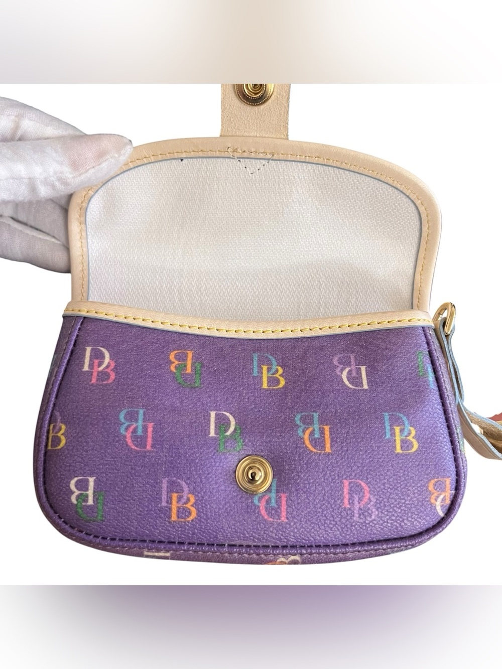 Vintage Dooney & Bourke Rainbow Monogram Flap Wristlet Purple Y2K - Picture 5 of 8